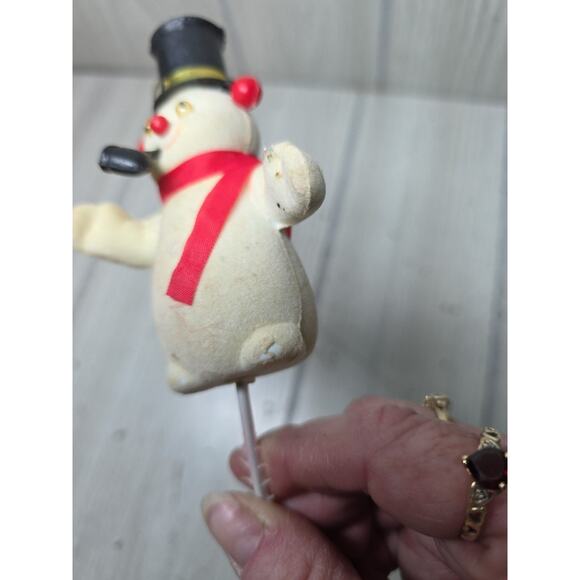 Vtg Flocked Snowman Santa Blowmold Decorative Pick Christmas Tree Decor Set Of 3 - Picture 4 of 15